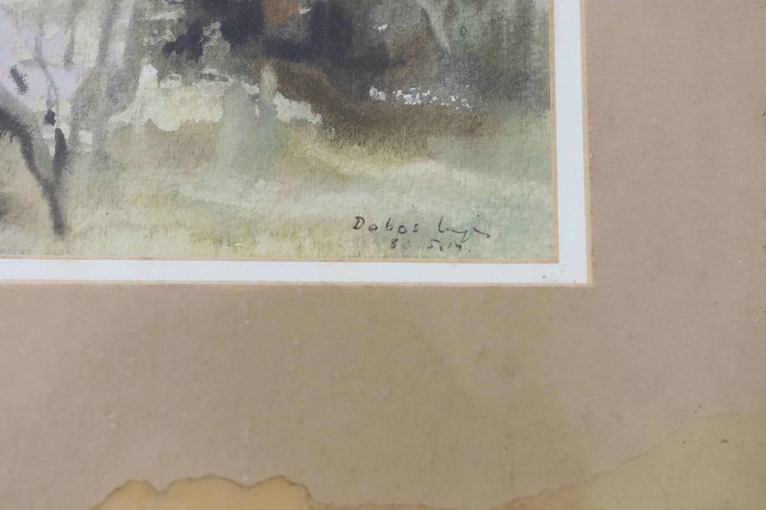 Lajos Dobos (Hungarian, 1921-2012), watercolour, 'Blossoms at Balaston', signed and inscribed verso, 31 x 45cm